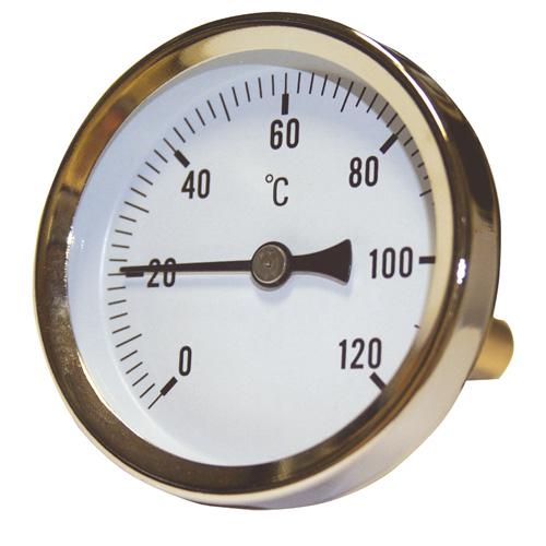 Thermomètre Axial 0-120°C D=63mm. Tube fileté M1/2'' L=40