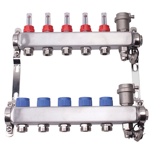 Collecteur inox pre-monte -plancher chauffant basse temperature - entrées F26/34 - 12 départs 3/4EK