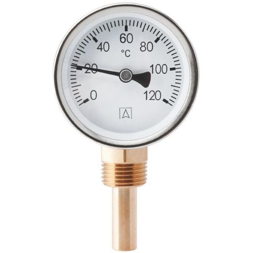 Thermomètre Radial 0-120°C D=63mm. Tube fileté M1/2'' L=40