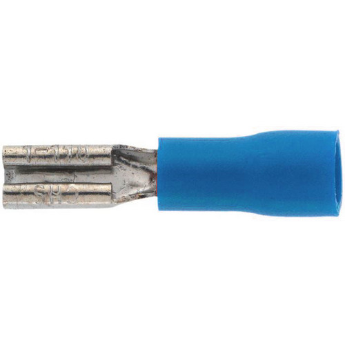 Fiche femelle pré-isolée bleue section 1,5 à 2,5mm², Diam6,35mm ext. vendu par 10