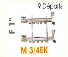 Collecteur complet pour radiateur MF1'', 9 départs/arrivés M3/4EK.