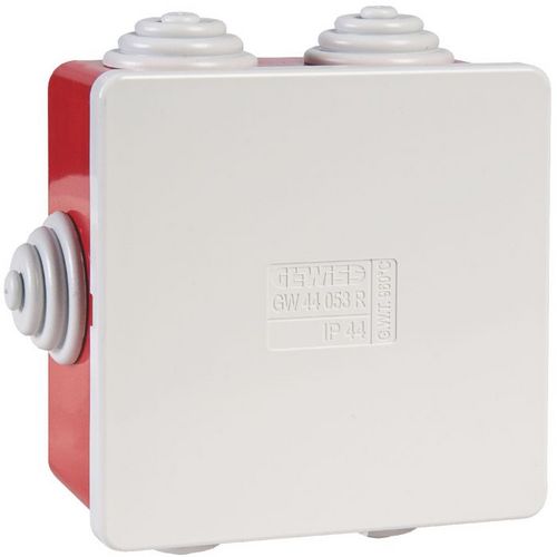 Boîte carrée de dérivation avec passe-fils gris/rouge 80x80x40 Diam6 à 23mm